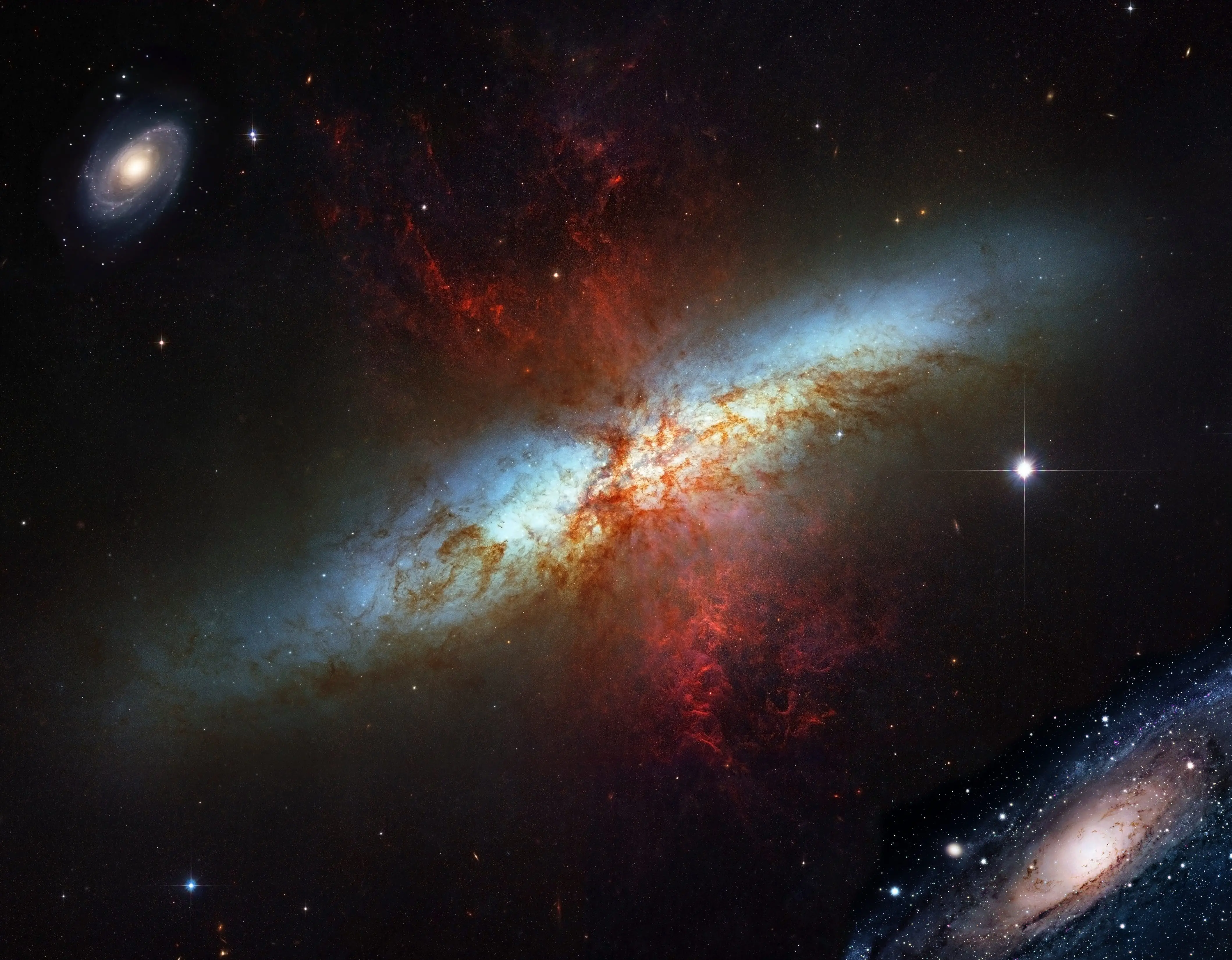 赤いガスを噴き出す銀河の様子